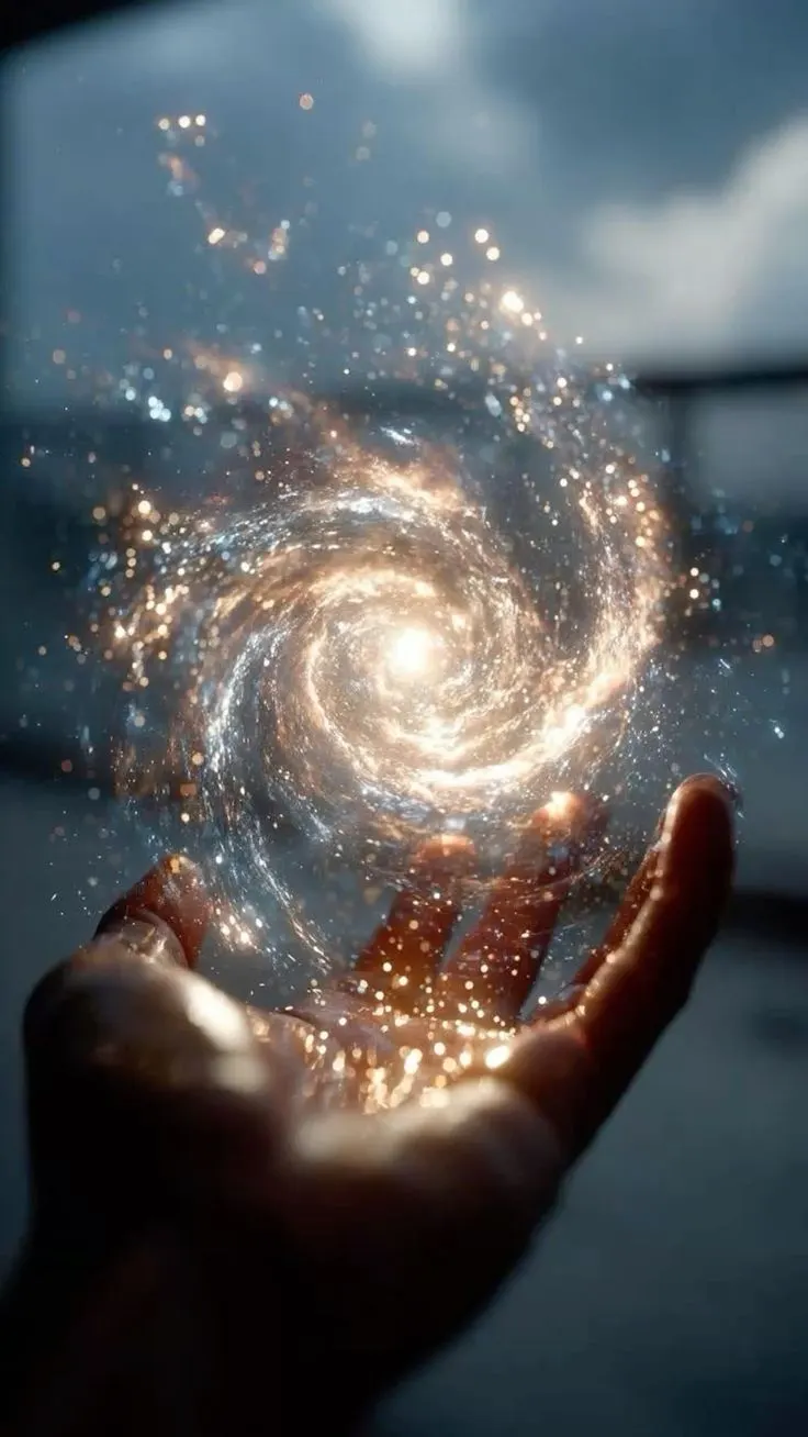 Soin énergétique — Sophie St-Hilaire Spirale de lumière qui flotte au-dessus d'une main ouverte